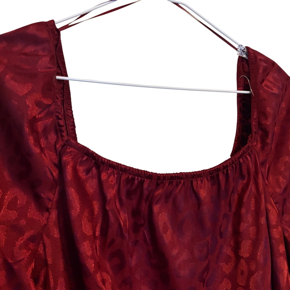 NWT True Craft Leopard Burnout Blouse XL Square Neck Long Sleeve Maroon Top Work - Picture 3 of 7
